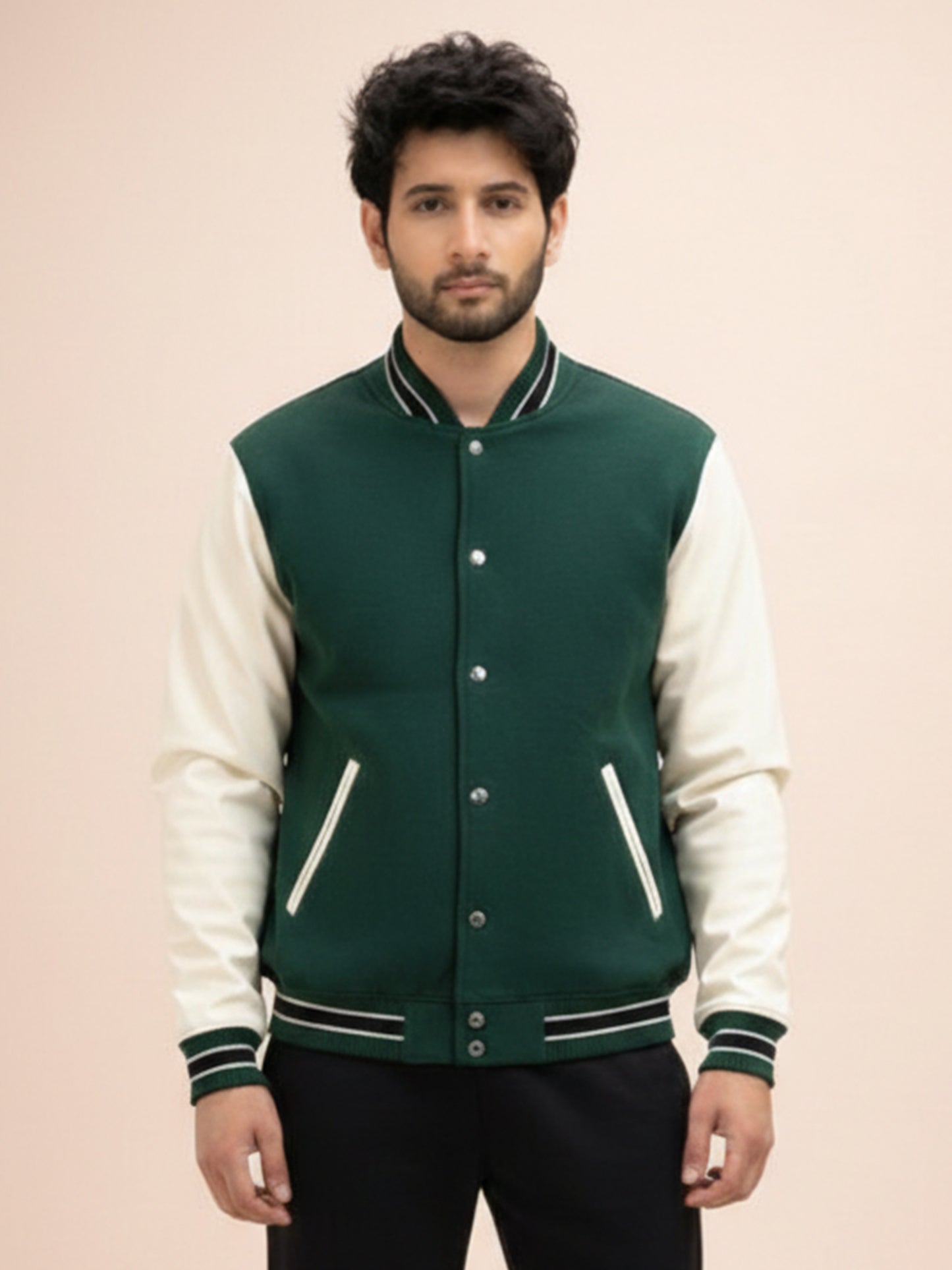 Varsity Jacket - Bottle Green with Off White