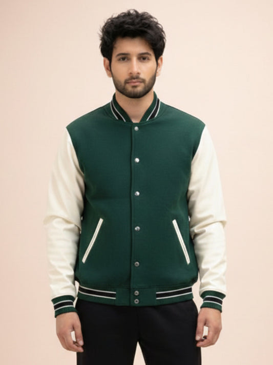 Varsity Jacket - Bottle Green with Off White