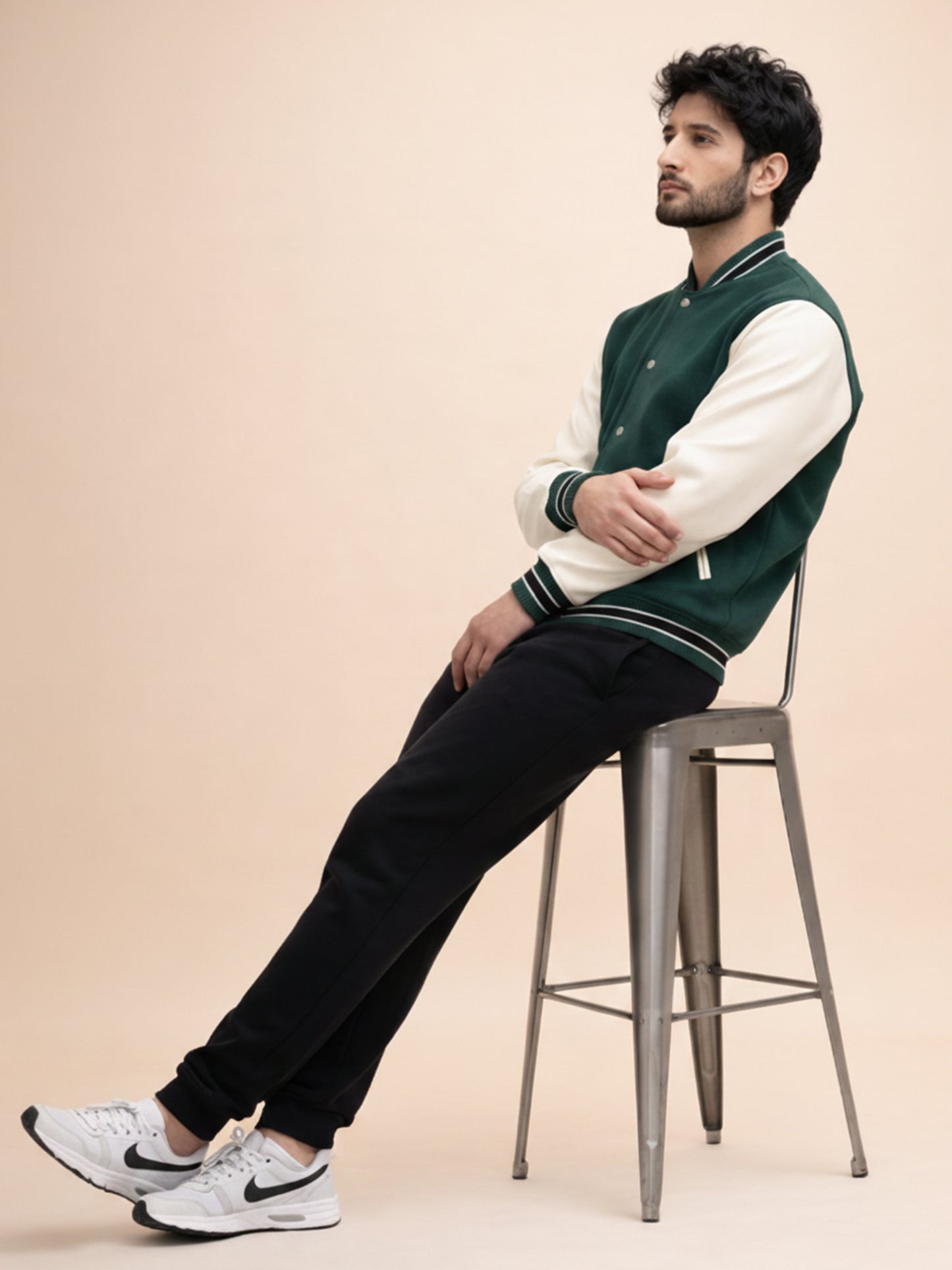 Varsity Jacket - Bottle Green with Off White
