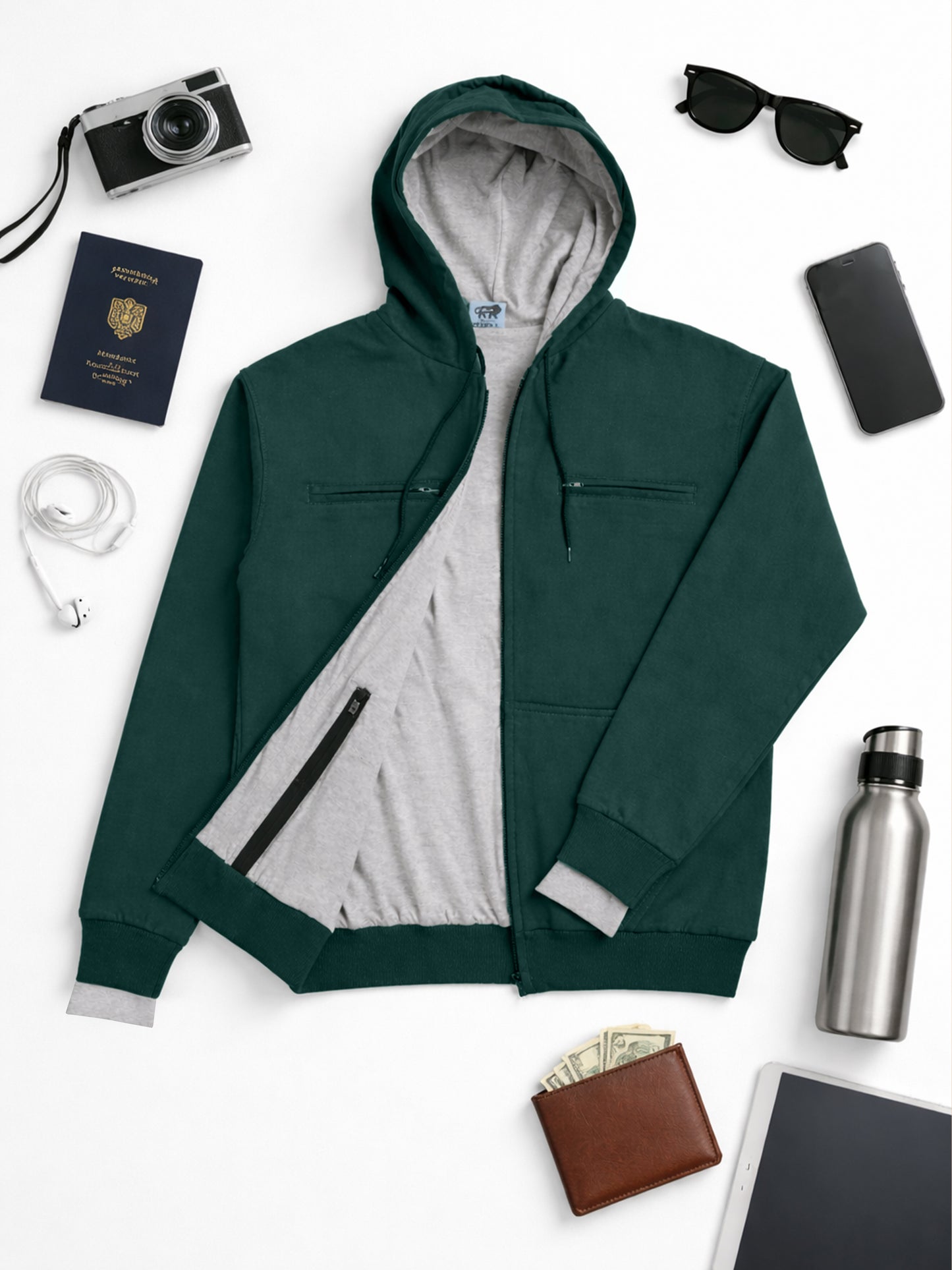 Travel  Explorer Hoodie - Bottle Green